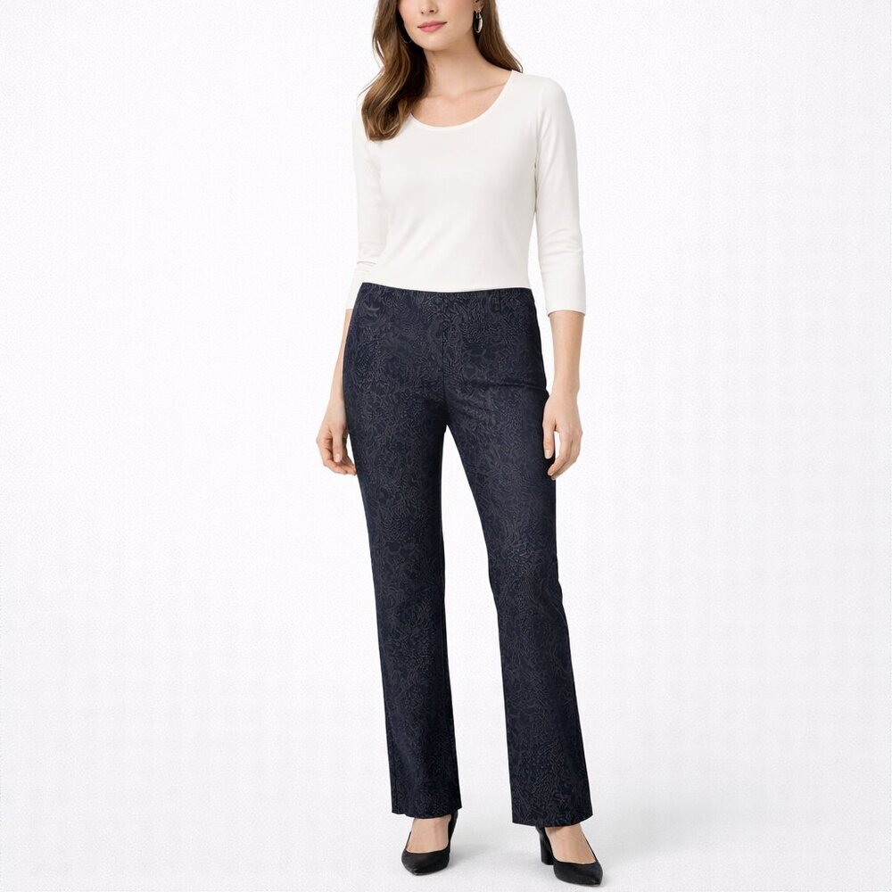 ROBELL Marie Slim Fit Trousers Paisley Jacquard Dark Blue Women's Size US 14